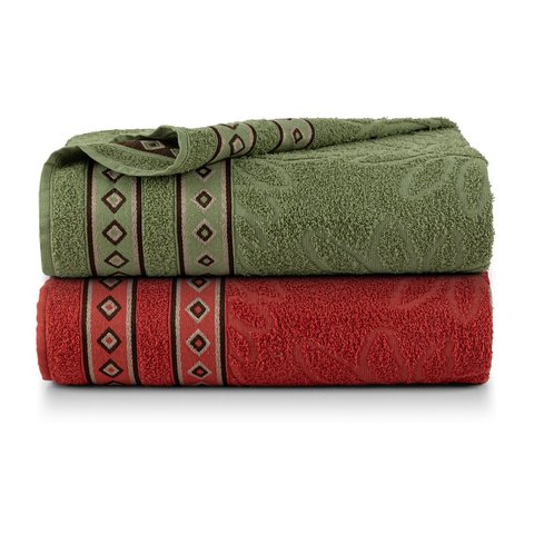 Kit 2 Pçs Toalha de Banho Bloom 350g 150x75cm: Verde e Vermelho