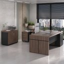 Ver imagem 3 de Conjunto 3 Peças com Mesa para Escritório Diretor em L, Armário Multiuso Baixo e Gaveteiro 3 Gavetas Charuto Preto Artany