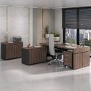Ver imagem 1 de Conjunto 3 Peças com Mesa para Escritório Diretor em L, Armário Multiuso Baixo e Gaveteiro 3 Gavetas Charuto Preto Artany