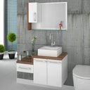 Ver imagem 1 de Kit com 4 Gabinetes para Banheiro 2 Portas 1 Gaveta com Cuba Q35 e Espelheira Legno 830W Branco/Nogal
