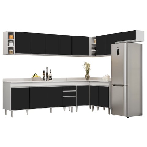 Armário de Cozinha Modulado de Canto 8 Peças Cp26 Balcão com Tampo Branco/preto - Lumil Lumil Móveis
