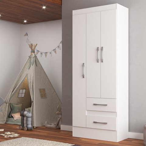 Guarda-Roupa Infantil Tiana 3 Portas 2 Gavetas Branco