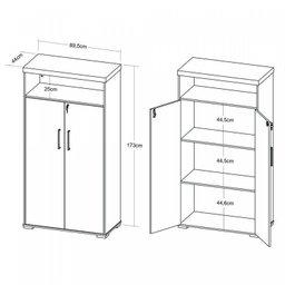 Kit 4 Peças com Mesa para Escritório Diretor em L, Armário Multiuso Alto, Armário Baixo e Balcão com Gavetas - 16
