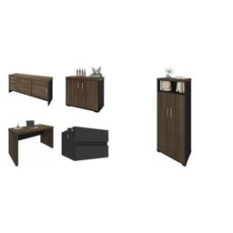 Kit 4 Peças com Mesa para Escritório Diretor em L, Armário Multiuso Alto, Armário Baixo e Balcão com Gavetas - 2