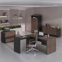 Ver imagem 1 de Kit 4 Peças com Mesa para Escritório Diretor em L, Armário Multiuso Alto, Armário Baixo e Balcão com