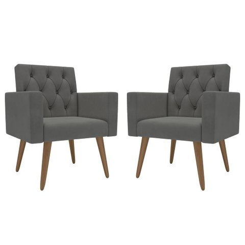 Kit 2 Poltronas Capitonê Sala Escritório Consultório Cinza-escuro