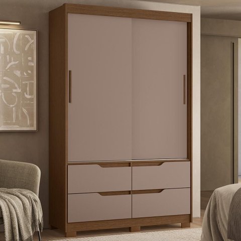 Guarda Roupa Casal 136cm 2 Portas Solare Nogueira/Cappuccino a02 - Mpozenato