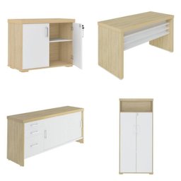 Kit 4 Peças com Mesa para Escritório Diretor em L, Armário Multiuso Alto, Armário Baixo e Balcão com Gavetas - 2
