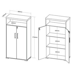 Kit 4 Peças com Mesa para Escritório Diretor em L, Armário Multiuso Alto, Armário Baixo e Balcão com Gavetas - 11