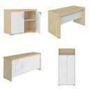 Ver imagem 2 de Conjunto 4 Peças com Mesa para Escritório Diretor em L, Armário Multiuso Alto, Baixo e Balcão com Carvalho Branco Artany