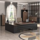 Ver imagem 1 de Kit 4 Peças com Mesa Diretor em L, Gaveteiro, Balcão e Armário Alto em Tamburato