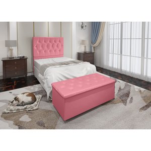 Conjunto Cabeceira Solteiro e Recamier Baú 0,90m Madrid Suede Rosa Dal Poz Estofados