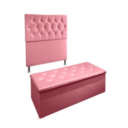 Conjunto Cabeceira Solteiro e Recamier Baú 0,90m Madrid Suede Rosa Dal Poz Estofados - 2