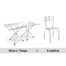 Conjunto: Mesa Sala Jantar Volga c/ Tampo Vidro 150cm + 6 Cadeiras Portugal Cromado/Courano Branco - - 1