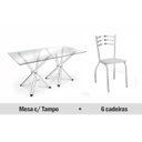 Ver imagem 1 de Conjunto: Mesa Sala Jantar Volga c/ Tampo Vidro 150cm + 6 Cadeiras Portugal Cromado/Courano Branco -
