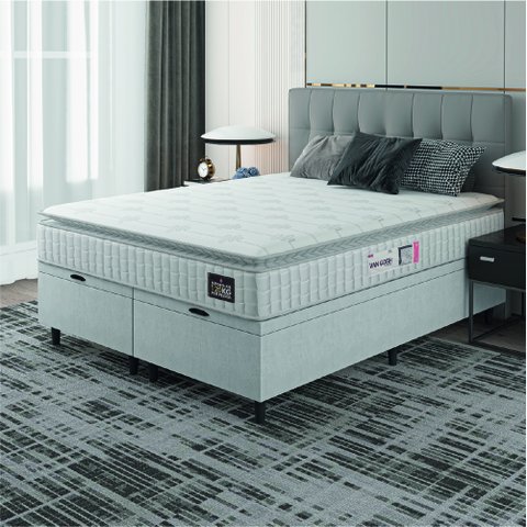 Cama Box Baú Queen Colchão Espuma D33 Pillow Top Van Gogh 158x198x65cm Hellen