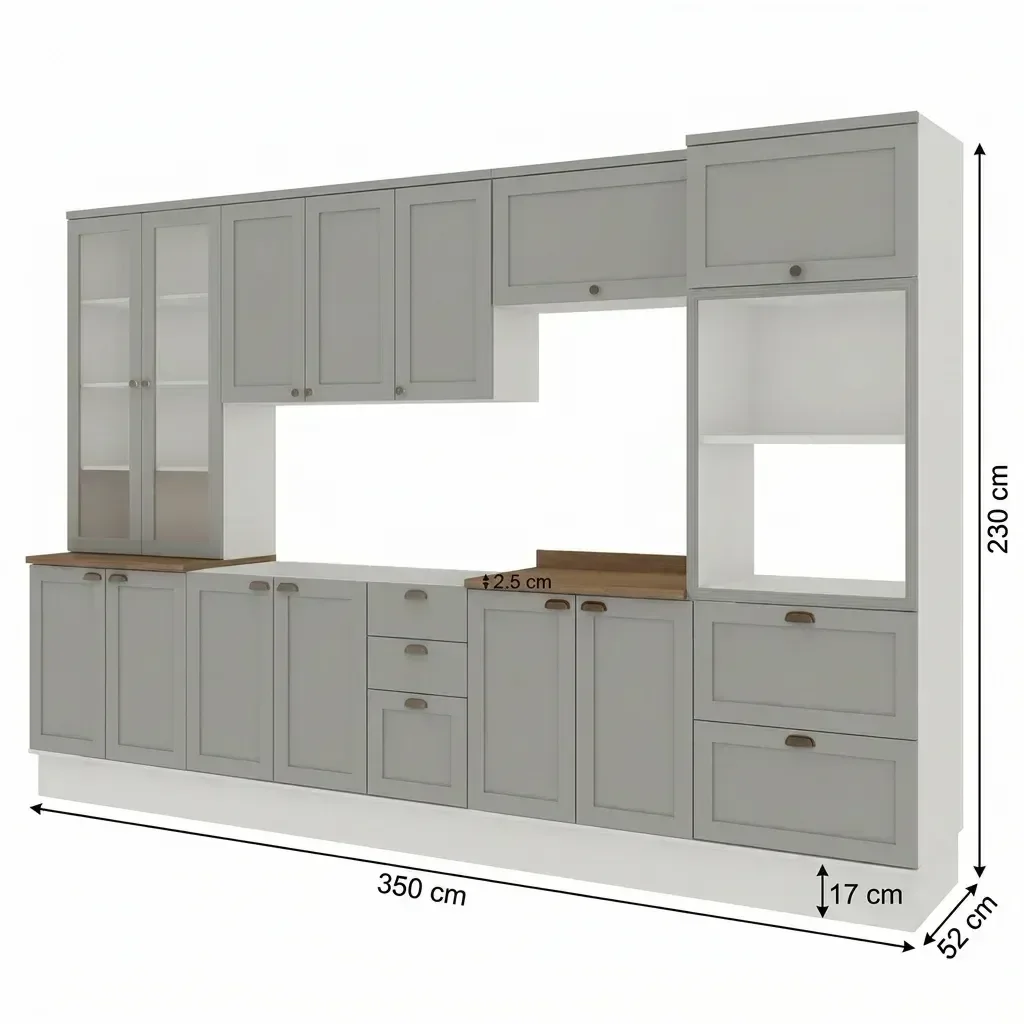 Ver imagem 4 de Cozinha Completa Modulada 6 Peças 100% MDF com Cristaleira Torre Quente e Balcão para Pia Iluminata Fendi e Ébano