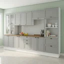 Ver imagem 1 de Cozinha Completa Modulada 6 Peças 100% MDF com Cristaleira Torre Quente e Balcão para Pia Iluminata