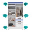 Ver imagem 7 de Guarda Roupa Solteiro 4 Portas 4 Gavetas Branco - Rosa - Azul - Lilas Flex Sobral - Moval