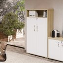 Ver imagem 7 de Kit 4 Peças com Mesa Diretor em L, Gaveteiro, Balcão e Armário Alto em Tamburato