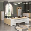 Ver imagem 1 de Kit 4 Peças com Mesa Diretor em L, Gaveteiro, Balcão e Armário Alto em Tamburato