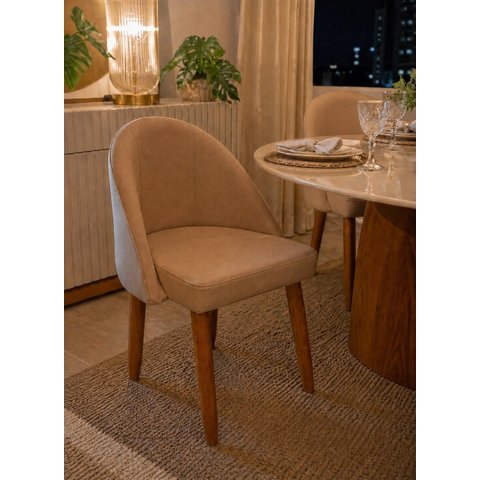 Cadeira Lua Estofada Moderna Sala de Jantar Suede Cappuccino