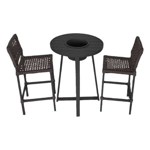 Conjunto Bistrô Champanheira Tampo Ripado e 2 Banquetas França Corda Náutica Marrom