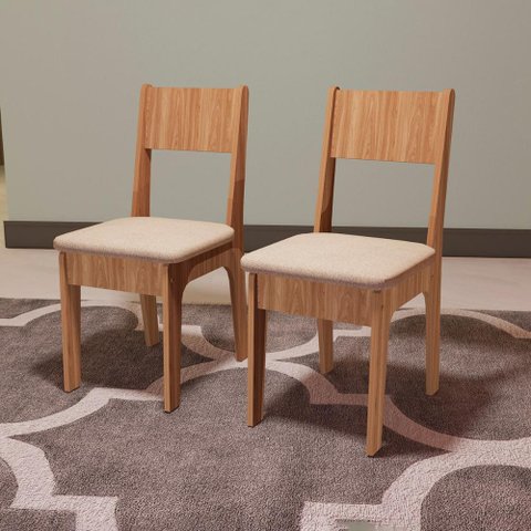 Conjunto 2 Cadeiras de Jantar Estofadas 90cm Bege Cor:freijó com Bege