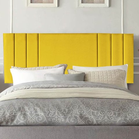 Painel Estofada Grécia 195CM King Courino Amarelo - D A DECOR