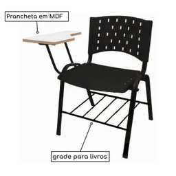 KIT 10 Cadeiras Universitárias PRETA com porta livros - 3