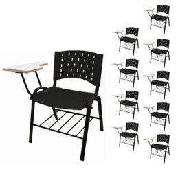 KIT 10 Cadeiras Universitárias PRETA com porta livros - 1