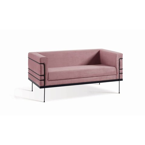 Sofá Le Corbusier 2 Lugares Linho e Veludo Várias Cores - Daf Mobiliário