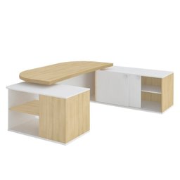 Kit 3 Peças com Mesa para Escritório Presidente, Balcão para Escritório e Armário Multiuso Alto em Tamburato - 9