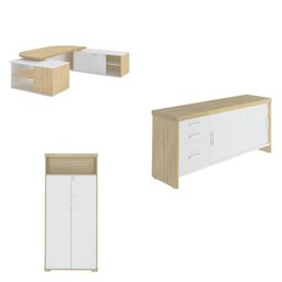 Kit 3 Peças com Mesa para Escritório Presidente, Balcão para Escritório e Armário Multiuso Alto em Tamburato - 2