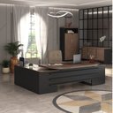 Ver imagem 1 de Kit 3 Peças com Mesa para Escritório Presidente, Balcão para Escritório e Armário Multiuso Alto em T