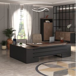 Kit 3 Peças com Mesa para Escritório Presidente, Balcão para Escritório e Armário Multiuso Alto em Tamburato - 1