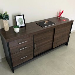 Kit 3 Peças com Mesa para Escritório Presidente, Balcão para Escritório e Armário Multiuso Alto em Tamburato - 17