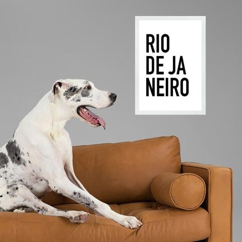 Quadro Decorativo Tipografia Rio de Janeiro 45x34cm:moldura Branca