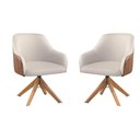 Ver imagem 1 de Conjunto Poltronas Decorativa Hera Linho Nude Couro Caramelo com Base Giratória em Madeira