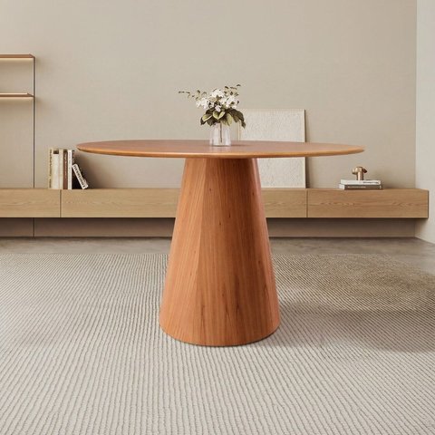 Mesa de Jantar Cone Redonda em Madeira Maciça 120cm Mel