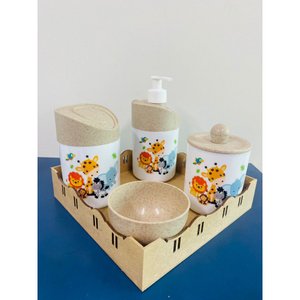 Kit Higiene Baby Safari Juntos Madeira C/bandeja Quadrada Crua