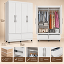 Ver imagem 2 de Guarda Roupa Solteiro Romeu 4 Portas 2 Gavetas 120cm com Cabideiro Branco - Rede Móveis