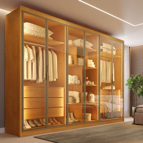 Guarda Roupa Madri 6 Portas Reflectas 6 Gavetas 100 MDF - Mademarcs