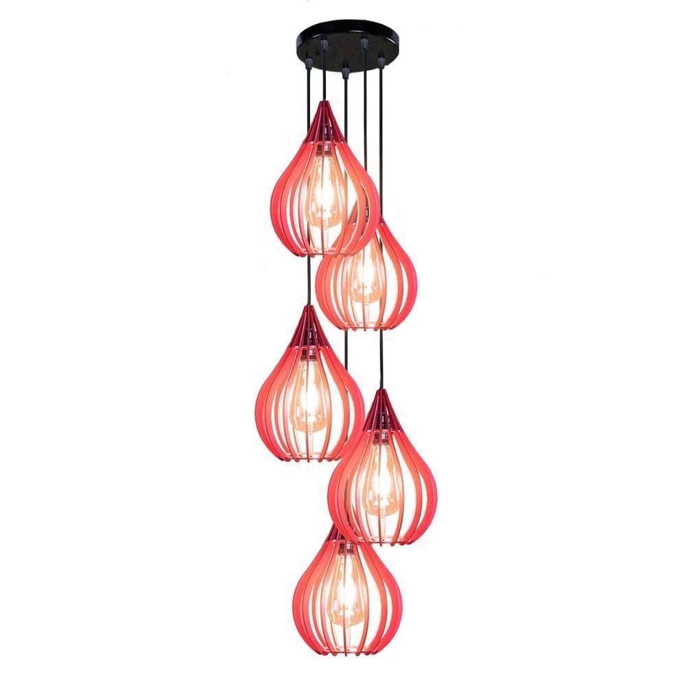 Luminária Teto Lustre Pendente Balcão Cozinha Sala 5 Chile Cor:vermelho - 1