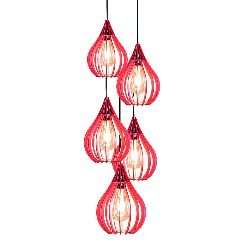 Luminária Teto Lustre Pendente Balcão Cozinha Sala 5 Chile Cor:vermelho - 4
