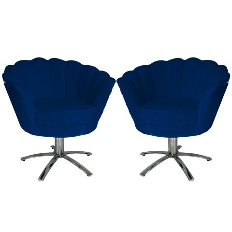 Kit 2 Poltronas Decorativa Pétala Base Giratória Metal Suede Azul Marinho Mz Decor