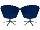Ver imagem 1 de Kit 2 Poltronas Decorativa Pétala Base Giratória Metal Suede Azul Marinho Mz Decor
