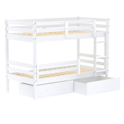 Beliche Solteiro Dreams com 02 Gavetas e Grade de Proteção Madeira Maciça Branco Megamobilia