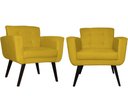 Ver imagem 1 de Kit 2 Poltronas Decorativa Geovana Couro Amarelo Pés Madeira Ms Decor