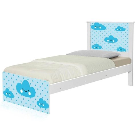 Cama Solteiro com Cabeceira Adesivada Nuvem Menino